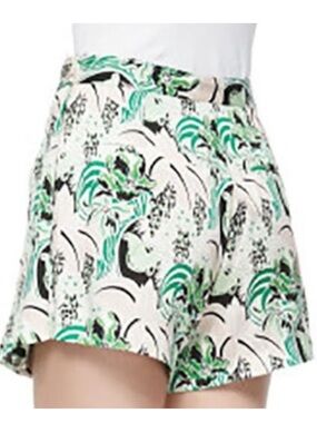 🆕 Veronica Beard White and Green Palm Print Silk Skater Mini Skort